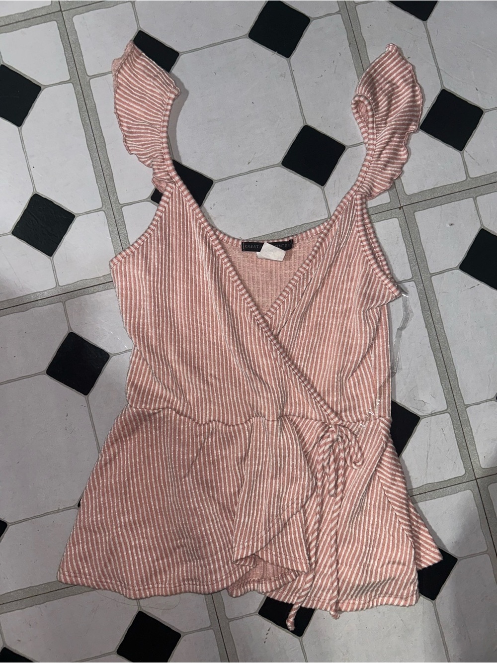 Striped Wrap Camisole with Ruffle Straps - Pink